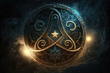 An ancient astrological symbol illuminated in the night sky Zodiac Astrology concept. AI generation.