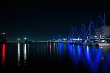 Beautiful view of a seaport at night