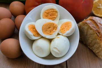 delicious fresh boiled eggs with a bright yellow yolk