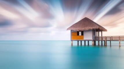 Overwater bungalow. Amazing paradise islands of Maldives. Generative AI