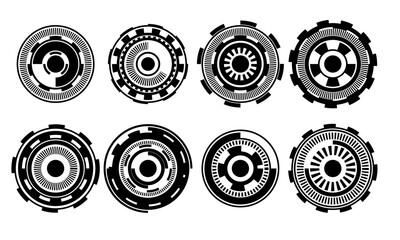Set of HUD circle modern user interface elements design technology cyber black on white futuristic vector