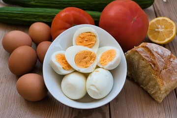 delicious fresh boiled eggs with a bright yellow yolk