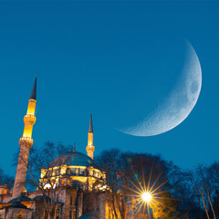 Eyup Sultan Mosque and crescent moon. Ramadan photo