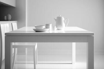 White minimalistic kitchen table monochrome colors. Generative AI
