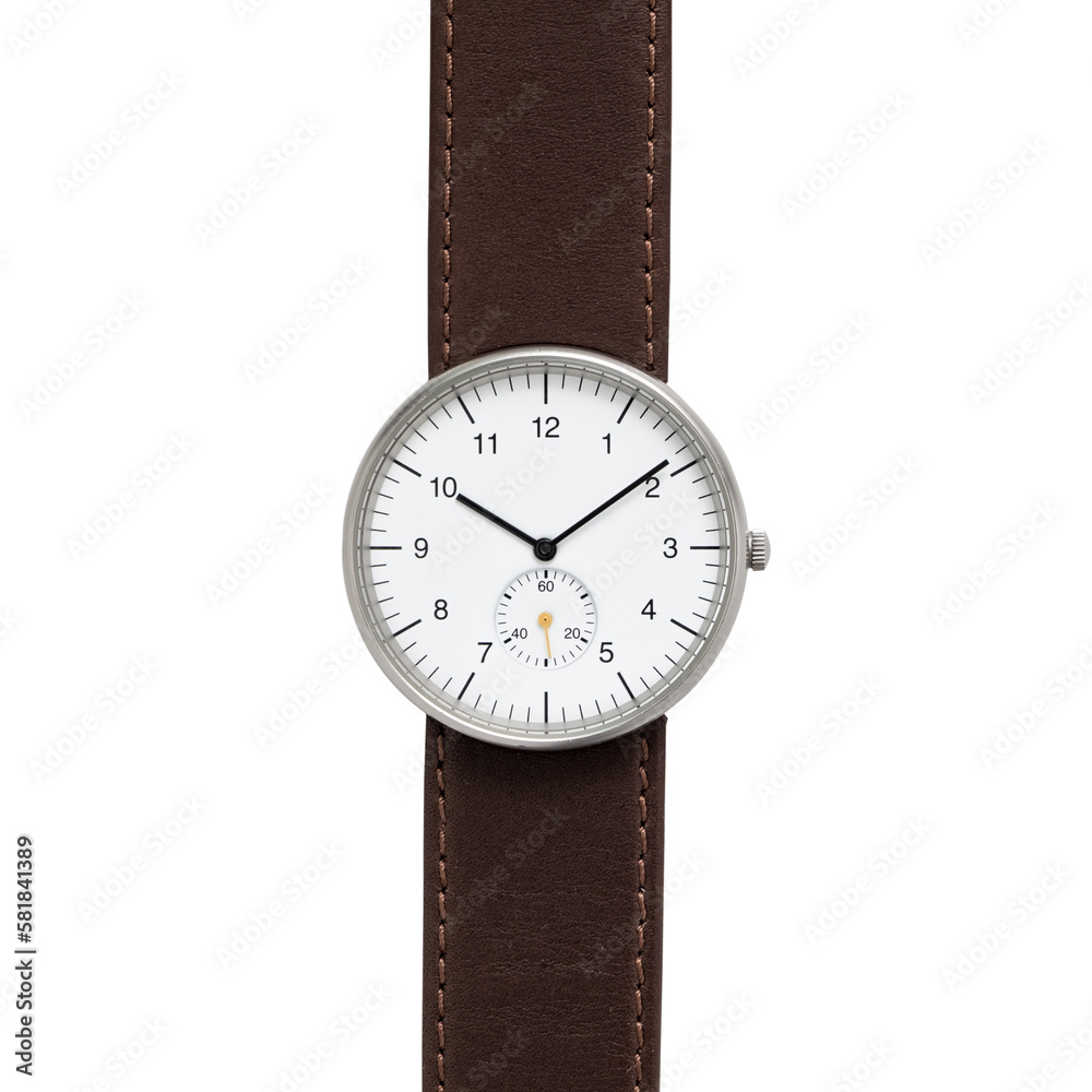 Wall mural minimalist wristwatch white dial on transparent background