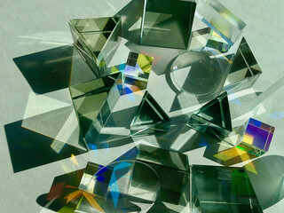 Dispersion of light, group mixture of dichroic glass cube, triangular prism, convex concave lens...