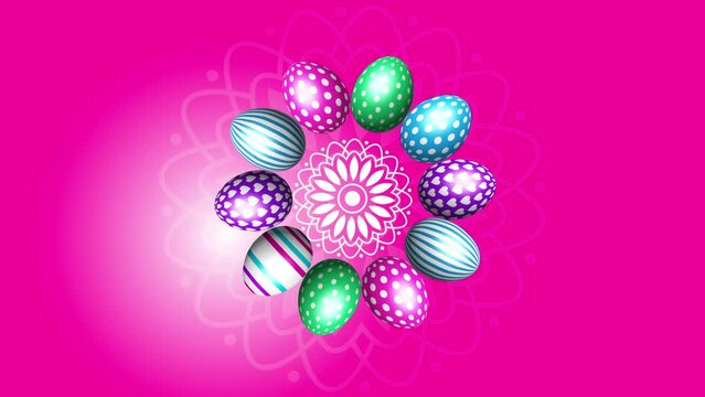 Colorful painted egg mandala happy with pink background