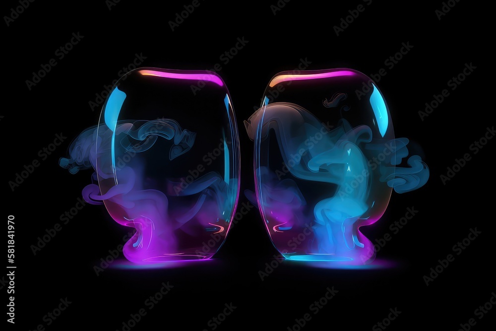 Poster two dialogue bubbles in futuristic with smoke. generative ai