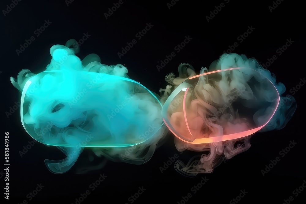 Aufkleber two dialogue bubbles in futuristic with smoke. generative ai