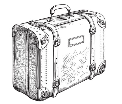 Retro Suitcase Sketch Hand Drawn In Doodle Style Illustration