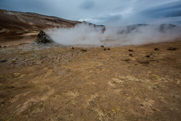 Hverir geothermal area in Iceland full of sulfur, Myvatn lake,best places in Iceland