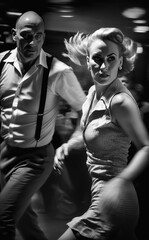 Vintage film photograph of a couple on the dancefloor at a Northern Soul night, generative AI