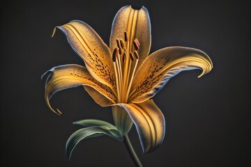 Yellow Lily Illuminated on Black, AI Generated