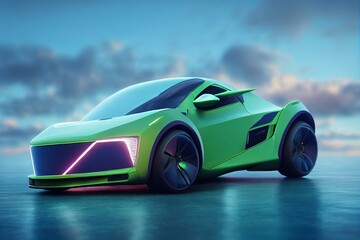 Plakat Futuristic flying car. Green screen isolate. 3d rendering. Generative AI