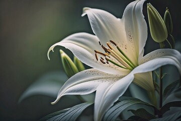 Fototapeta na wymiar White Lily in Full Bloom, AI Generated
