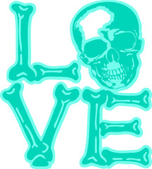 Skull LOVE sign, colorful love.
