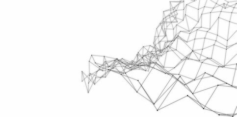 Abstract Illustration of black lines and dotted particles on white background with copy space.