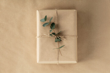 Eco  gift zero waste, eco friendly hand made box packaging gift in kraft paper, holiday concept, gift wrapping, eco decor