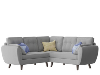comfortable contemporary sofa and pillows isolated on white background, 3d render