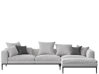 comfortable contemporary sofa and pillows isolated on white background, 3d render