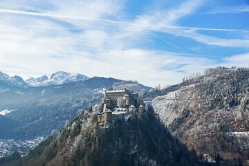 Fototapeta na wymiar Hohenwerfen castle and fortress above the Salzach valley at Werfen in Austria