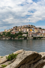 Fototapeta na wymiar Kavala city principal seaport of eastern Macedonia Greece panoramic view to the walls of Castle.