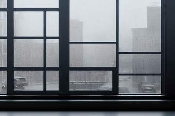 Fototapeta na wymiar a rainy window with a view of a street and cars. generative ai