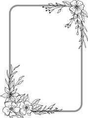 Simple Floral border with hand drawn leaves and flowers