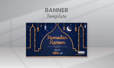 Editable Ramadan Kareem Flash Promotion Sale Banner, Ramadan Discount Sale Design Template for Display Web Promotion Social Media Advertising Banner or Printing