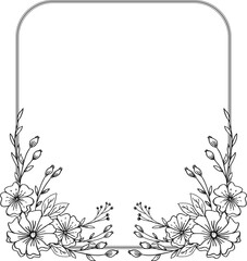 Simple Floral border with hand drawn leaves and flowers