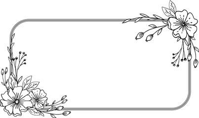 Simple Floral border with hand drawn leaves and flowers