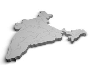 3d India map illustration white background isolate