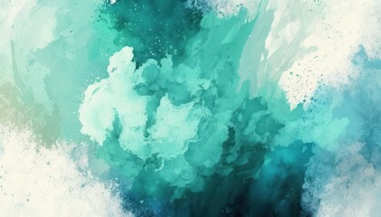 Fototapeta na wymiar Teal watercolor splashes abstract textured background