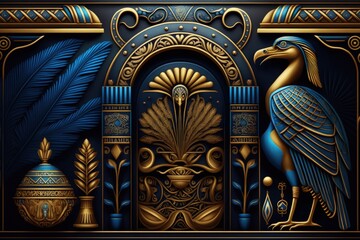 Background with Egyptian patterns, adornments, background. Generative AI - obrazy, fototapety, plakaty