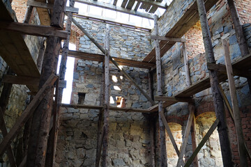 Interior of ancient Pniv Castle in Ivano-Frankivsk region, Ukraine