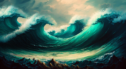 abstract Ocean wave drawing background Generative AI