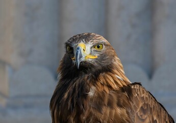 Closeup shot of a golden eagle against a blurred background