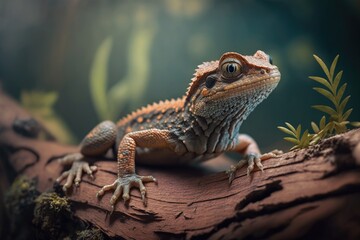 Beautiful lizard on a log generated by AI