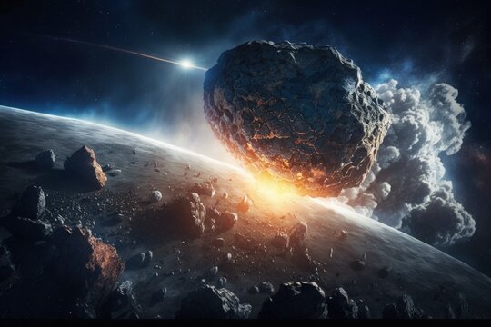 Meteor illustration towards earth, apocalypse concept. Generative AI