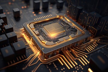 Modern CPU on a motherboard generated by AI