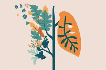 Fototapeta na wymiar Illustration of human lung and plant, health and environment care concept. Generative AI