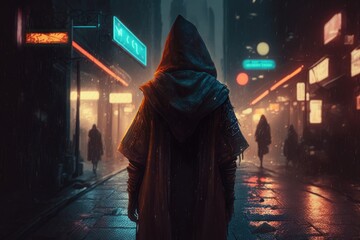 A wondering person on a street at night generated by AI