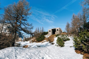 World War 1 bunker on top o the Vrsic mountain pass in Julian alps in Slovenia