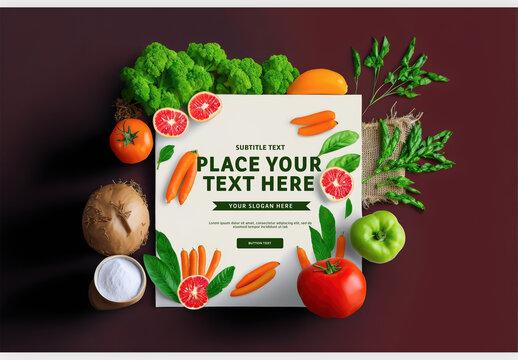 Top View with Pile of Isolated Different Types of Vegetables Template with Card Mockup Generative AI
