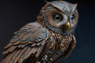 A mechanical owl in steampunk style generated by AI