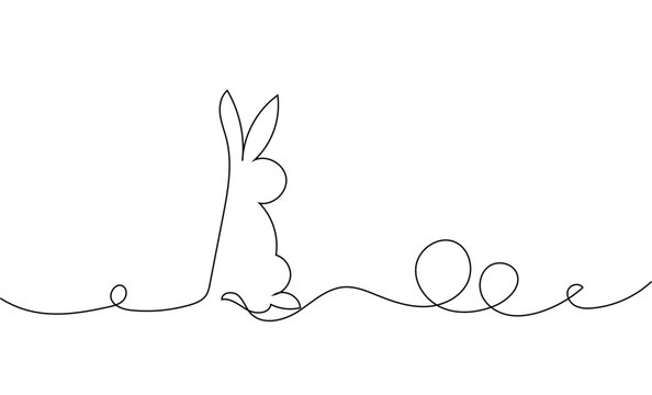 One line Happy Easter holiday decoration drawing, Continuous linear art  rabbit and easter eggs, vector illustration