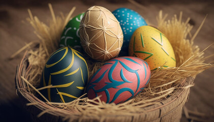 Set of Easter eggs  in a basket