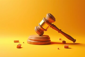 Gavel on yellow background, auction court hammer, generative ai