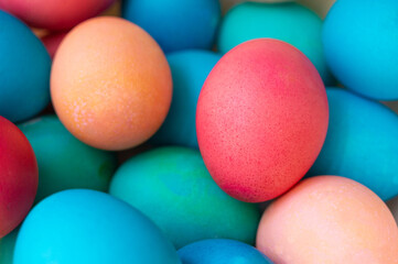 Fototapeta na wymiar Easter colourful eggs top view