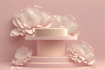 Beautiful Pink Beauty Product Display With Copy Space Generative AI